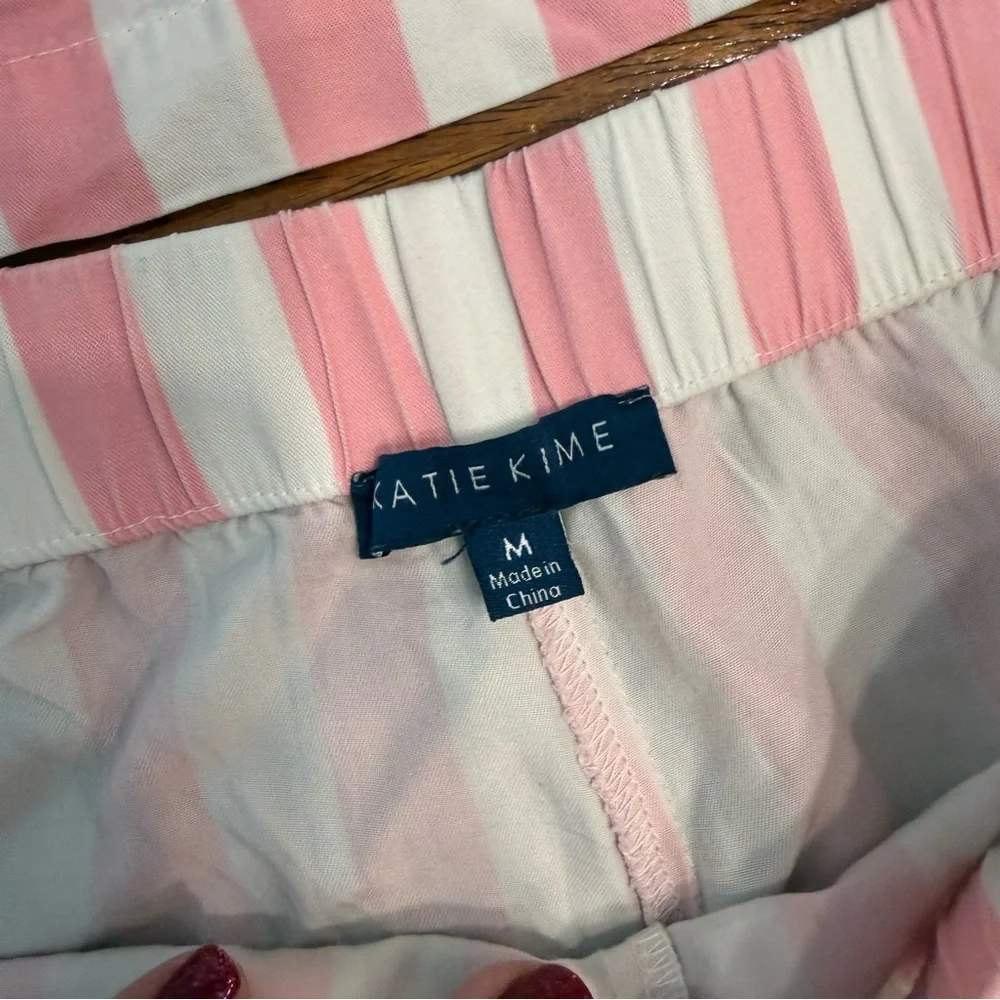 Katie Kime Retro Stripe Pink White Pajama Set Yellow HH on pocket size medium - Picture 4 of 12